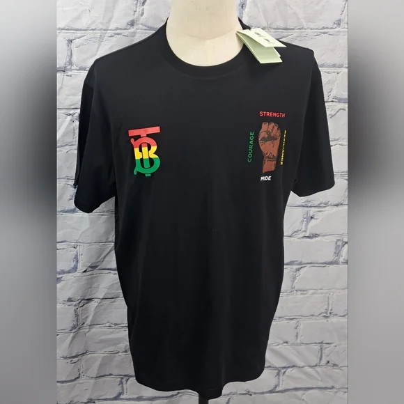NWT Burberry Men's T-Shirt Tee Black Power Fist TB Logo Organic Medium - Picture 2 of 16